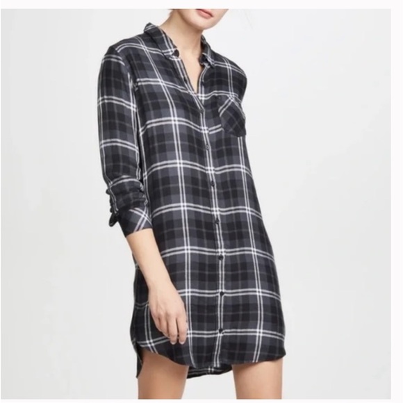 NWT Rails Bianca Dress Onyx Slate White Black Plaid Long Shirt Sz S #S2 - Picture 2 of 7